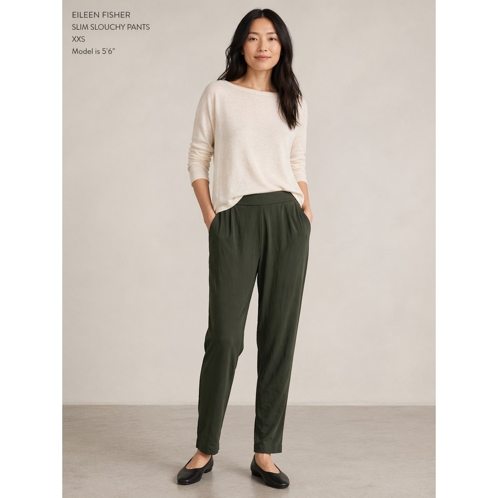 EILEEN FISHER Slim Slouchy Ankle Pants XXS Seaweed Green NEW Tencel Quiet Luxury